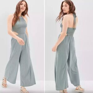 NWT American Eagle Wide Leg Green Blue Jumper small cutout halter boho